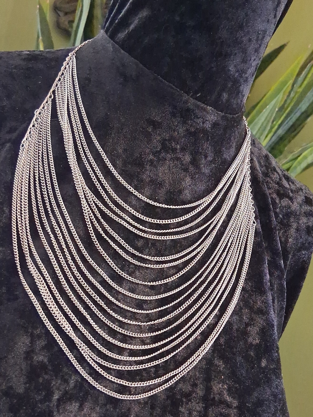 Layered Silver Draped Chain Necklace - Multi-Strand Statement 18 +2 In.